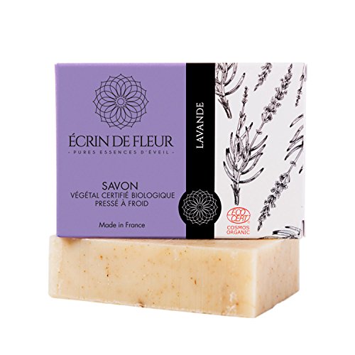 Écrin De Fleur | Jabón de Lavanda | Certificado Orgánico | Hecho a Mano en Francia con Aceite Esencial de Lavanda | Saponificación en Frio | Apto para el Lavado Frecuente de las Manos | 100g