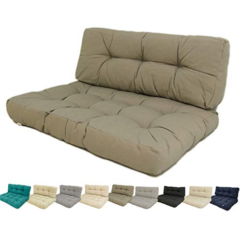 Edenjardi Cojines para palets | Cojín de Asiento 80x120x16 cm + Cojín Respaldo 42x120x16 cm | Lux Color Cappuccino | Repelente al Agua | Portes Gratis
