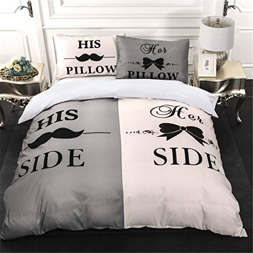 Edredón para él y para ella Funda nórdica de edredón de doble tamaño con cierre de cremallera 3 piezas de microfibra suave Juego de cama blanca gris con 2 fundas de almohada 200 * 200 cm