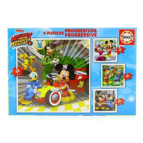 Educa - Mickey & The Roadster Racers, Puzzles Progresivos, Puzzle Infantil de 12,16,20 y 25 Piezas, a Partir de 3 años (17629)
