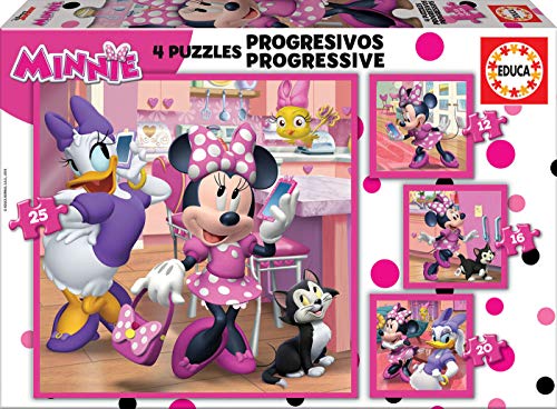 Educa - Minnie Happy Helpers, Puzzles Progresivos, Puzzle Infantil de 12,16,20 y 25 Piezas, a Partir de 3 años (17630)