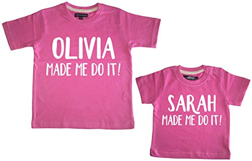Edward Sinclair - Juego de camiseta y camiseta para bebé con texto en inglés "Your Name" Made Me Do It! Rosa Rosa/rosa. 12-24 meses/6-12 meses