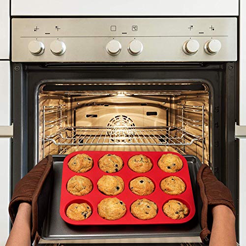 EEM de 12 Taza Muffin Cupcake Back de Silicona Rojo tabletts Sartenes/Non Stick/lavavajillas de microondas Seguro, 29.3 x 22.3 x 3