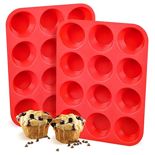 EEM de 12 Taza Muffin Cupcake Back de Silicona Rojo tabletts Sartenes/Non Stick/lavavajillas de microondas Seguro, 29.3 x 22.3 x 3