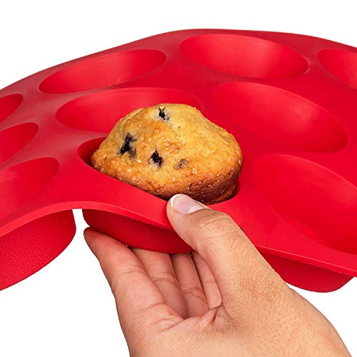 EEM de 12 Taza Muffin Cupcake Back de Silicona Rojo tabletts Sartenes/Non Stick/lavavajillas de microondas Seguro, 29.3 x 22.3 x 3