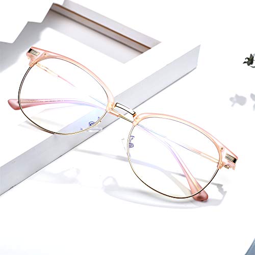 Effnny Bloqueo de luz azul Gafas anti fatiga filtro UV juegos de computadora monturas de gafas de lectura Para hombres mujeres 5054 (Oro rosa)