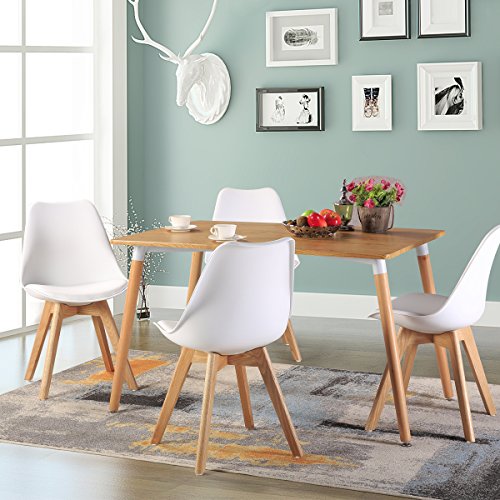 EGGREE Pack de 4 Tulip Sillas de Comedor Sillas Cocina Estilo Nórdico con Las Piernas de Madera de Roble Más Fuerte y Asiento Tapizado - Blanco
