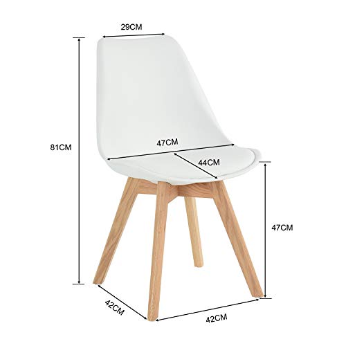 EGGREE Pack de 4 Tulip Sillas de Comedor Sillas Cocina Estilo Nórdico con Las Piernas de Madera de Roble Más Fuerte y Asiento Tapizado - Blanco