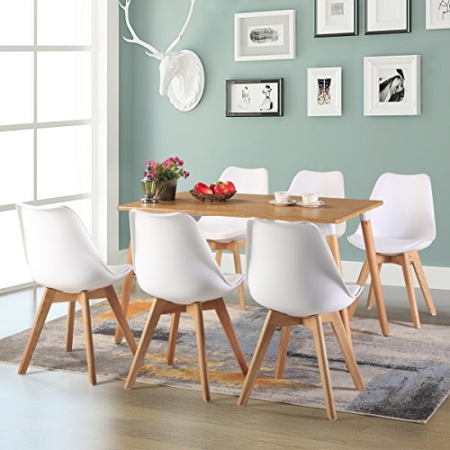 EGGREE Pack de 4 Tulip Sillas de Comedor Sillas Cocina Estilo Nórdico con Las Piernas de Madera de Roble Más Fuerte y Asiento Tapizado - Blanco
