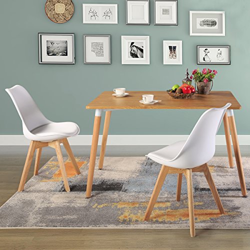 EGGREE Pack de 4 Tulip Sillas de Comedor Sillas Cocina Estilo Nórdico con Las Piernas de Madera de Roble Más Fuerte y Asiento Tapizado - Blanco