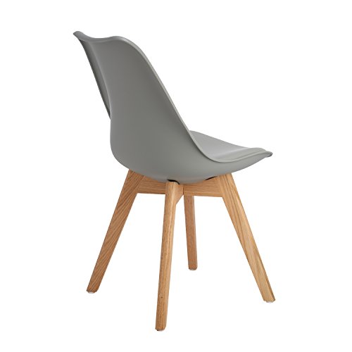 EGGREE Pack de 4 Tulip Sillas de Comedor Sillas Cocina Estilo Nórdico con Las Piernas de Madera de Roble Más Fuerte y Asiento Tapizado - Gris