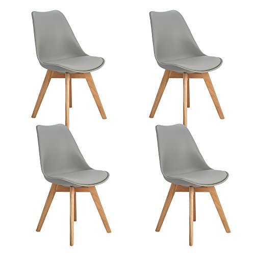 EGGREE Pack de 4 Tulip Sillas de Comedor Sillas Cocina Estilo Nórdico con Las Piernas de Madera de Roble Más Fuerte y Asiento Tapizado - Gris