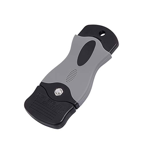 Ehdis Raspador de navaja de metal de plástico de 1.5 pulgadas con 10 hojas de acero al carbono y 10 hojas de plástico para quitar pegamento, pintura, calcomanías, tinte, pegatinas, gris
