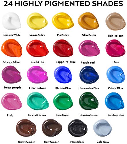 EiDevo Pintura Acrílica, Painting Pinturas Acrílicas Aplicable Para niños y adultos,Inocuidad Pinturas Acrílicas,Para Aficionados Al Arte Pintura Acrílica Profesional (24 Colores Set)