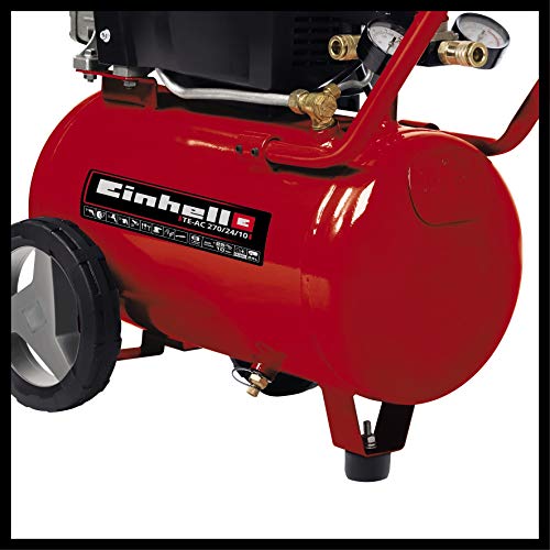 Einhell TE-AC 270/24/10 - Compresor de Aire (1.8 kW, 24 L, capacidad de admisión 270 l / min, 10 bar, lubricado con aceite, ruedas grandes) (ref. 4010450)