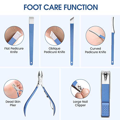 EIVOTOR Profesional Set de Manicura Pedicura, Set Manicura, Set de Manicura y Pedicura, Set de19 in 1 Cortaúñas de Acero Inoxidable, con Bonita Caja azul