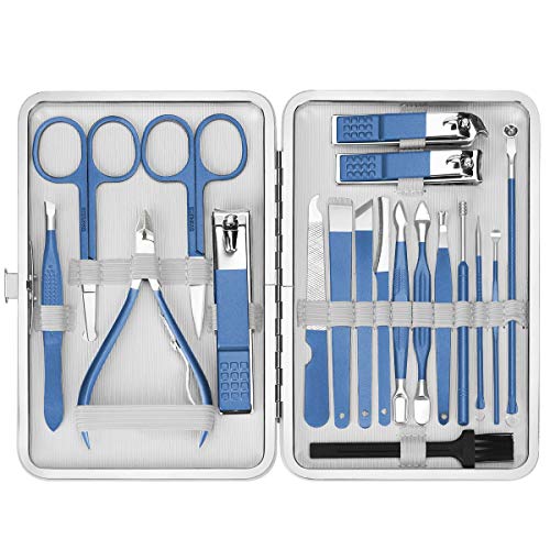 EIVOTOR Profesional Set de Manicura Pedicura, Set Manicura, Set de Manicura y Pedicura, Set de19 in 1 Cortaúñas de Acero Inoxidable, con Bonita Caja azul