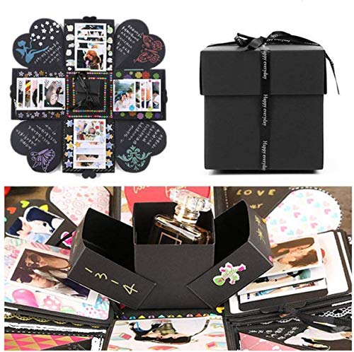 EKKONG Explosion Box Scrapbook Creative DIY Photo Album de Accesorios para cumpleaños Aniversario Boda San Valentín Día de la Madre Navidad (Negro)