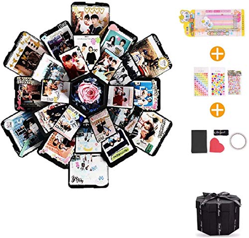 EKKONG Explosion Box Scrapbook Creative DIY Photo Album de Accesorios para cumpleaños Aniversario Boda San Valentín Día de la Madre Navidad,La Caja de Regalo con 6 Caras (Negro)