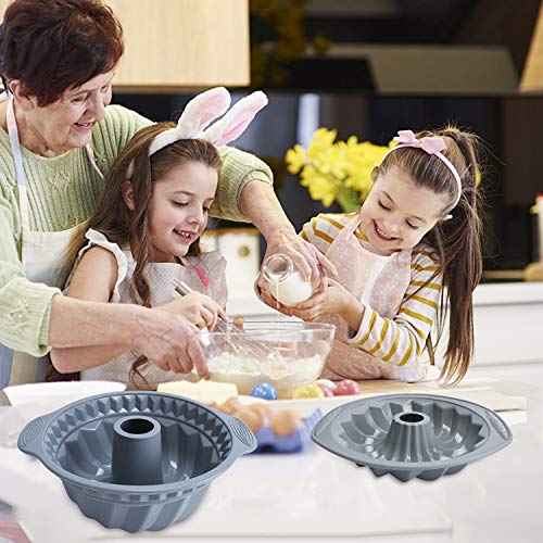 EKKONG Molde Savarín Hondo para Bizcocho,Molde de Silicona para repostería Magdalenas, tamaño Grande Gris 2pcs,Diámetro 24.5cm 10.3cm de Profundidad