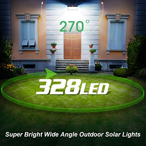 Ekrist Luz Solar Exterior 328 LED Luces Solares【3000lm-más Brillante & Amplio Iluminación】Foco Solar Exterior con Sensor de Movimiento 2500mAh 3 Modos