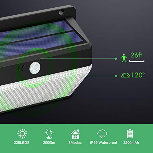 Ekrist Luz Solar Exterior 328 LED Luces Solares【3000lm-más Brillante & Amplio Iluminación】Foco Solar Exterior con Sensor de Movimiento 2500mAh 3 Modos
