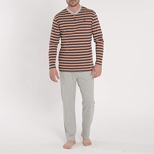 El Búho Nocturno Pijama de Caballero de Manga Larga y a Rayas Pijama Moderno Pijama de Entretiempo de Punto de algodón para Hombre XXL Granate-Gris-Azafata