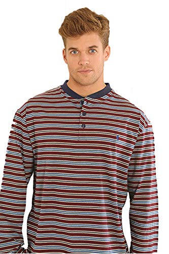 El Búho Nocturno Pijama de Caballero de Manga Larga y a Rayas Pijama Moderno Pijama de Entretiempo de Punto de algodón para Hombre XXL Granate-Gris-Azafata