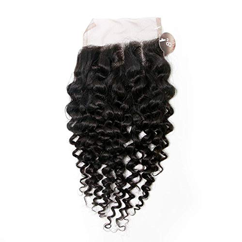 El Cierre De Encaje Parte Rizado Brasileño De La Virgen Rizada Del Pelo Humano 4"X 4" Cierre Superior Con El Pelo Del Bebé Negro Natural (16Inch),Negro