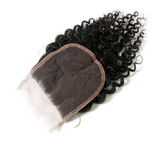 El Cierre De Encaje Parte Rizado Brasileño De La Virgen Rizada Del Pelo Humano 4"X 4" Cierre Superior Con El Pelo Del Bebé Negro Natural (16Inch),Negro