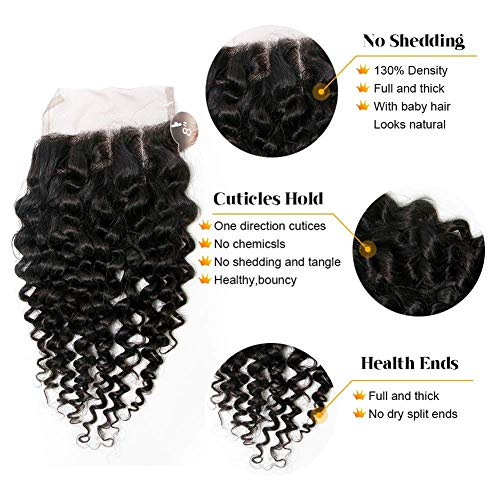 El Cierre De Encaje Parte Rizado Brasileño De La Virgen Rizada Del Pelo Humano 4"X 4" Cierre Superior Con El Pelo Del Bebé Negro Natural (16Inch),Negro