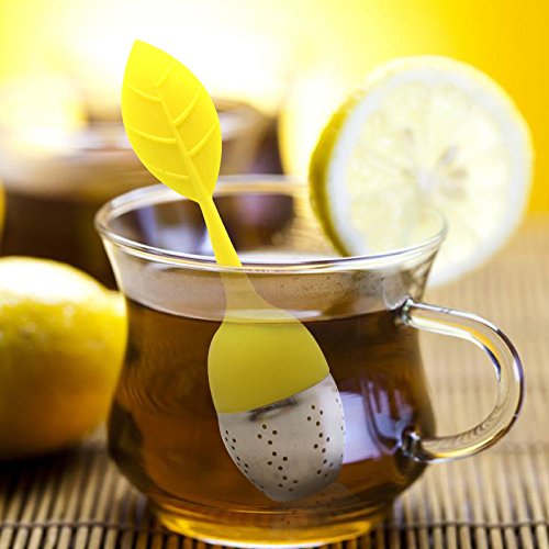 El infusor de té con bandeja de goteo incluye el juego de 5, filtro de té y filtro de té SourceTon con mango de silicona de acero inoxidable y filtro de té.