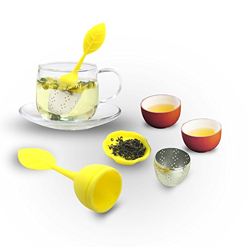El infusor de té con bandeja de goteo incluye el juego de 5, filtro de té y filtro de té SourceTon con mango de silicona de acero inoxidable y filtro de té.