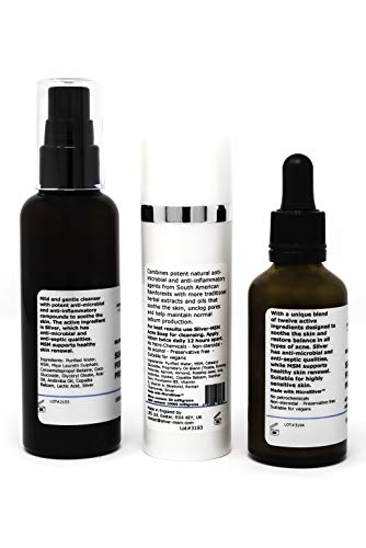 El kit para el cuidado de Plata-MSM Acné incluye jabón de 100 ml + suero de 50 ml + loción de 50 ml