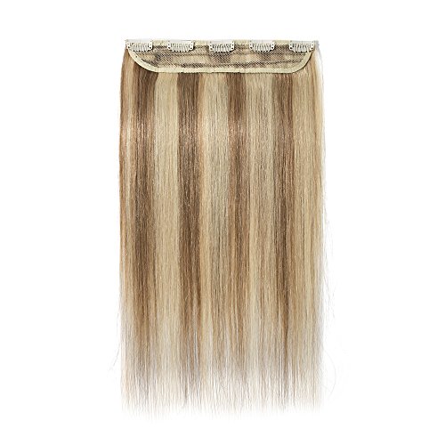 Elailite Extensiones de Clip de Pelo Natural Postizos Cabello Humano Liso - 20 CM #12/613 Castaño Dorado/Blanqueador Rubio (Una Pieza 5 Clips) 100% Remy Human Hair