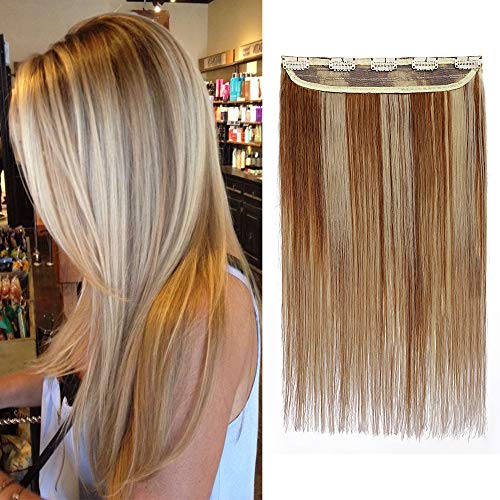 Elailite Extensiones de Clip de Pelo Natural Postizos Cabello Humano Liso - 20 CM #12/613 Castaño Dorado/Blanqueador Rubio (Una Pieza 5 Clips) 100% Remy Human Hair