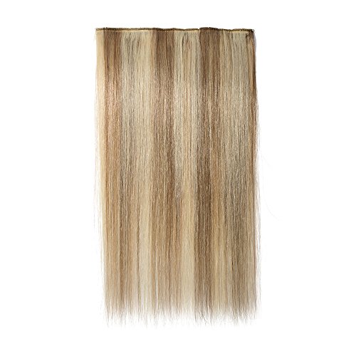 Elailite Extensiones de Clip de Pelo Natural Postizos Cabello Humano Liso - 20 CM #12/613 Castaño Dorado/Blanqueador Rubio (Una Pieza 5 Clips) 100% Remy Human Hair