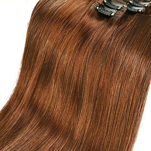 Elailite Extensiones de Clip Pelo Naturel Balayage Remy [Max Grueso] - 25 cm 110g #06 Castaño Claro Mecha Cabello Humano 8 Piezas Double Weft