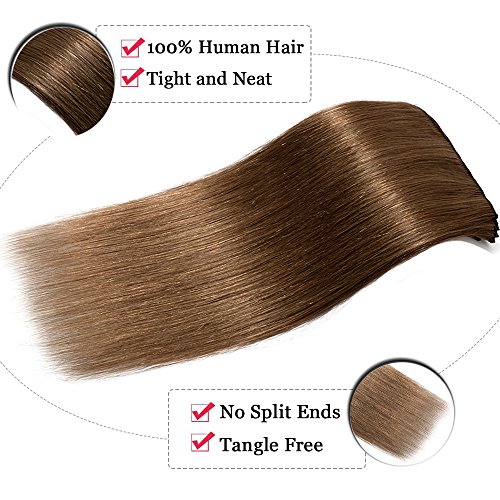 Elailite Extensiones de Clip Pelo Naturel Balayage Remy [Max Grueso] - 25 cm 110g #06 Castaño Claro Mecha Cabello Humano 8 Piezas Double Weft