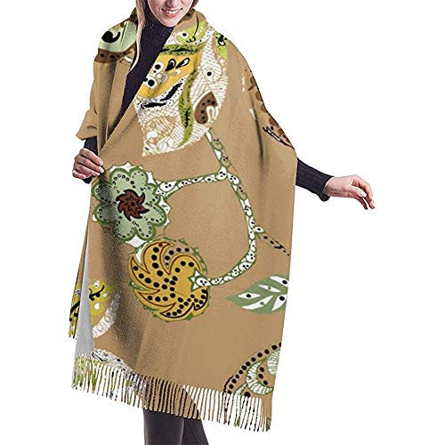 Elaine-Shop Imitar Cachemira Bufanda de invierno Pashmina Chal Wraps Manta Bufandas Envoltura elegante para mujer Patrón sin costuras Hojas de castaño con semillas en beige