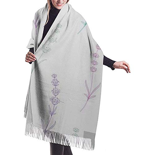 Elaine-Shop Patrón sin costuras de flores de lavanda en un patrón de acuarela blanca con envoltura de mantón de lavanda Bufanda cálida de invierno Abrigo de bufanda de cachemira del cabo