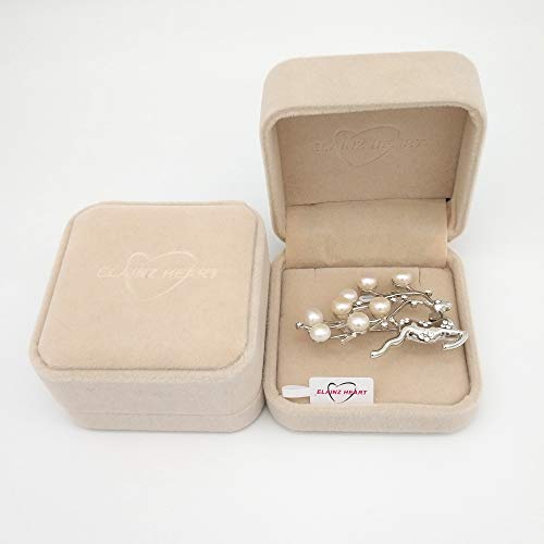 ELAINZ HEART Regalo del día de la Madre Ciervo AfortunadoPlateado Impresionantes Perlas broches y pasadores para Mujeres y niñas con 8pcs Perlas de botón Blanco cultivadas de Agua Dulce