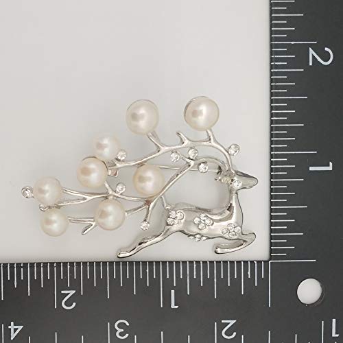 ELAINZ HEART Regalo del día de la Madre Ciervo AfortunadoPlateado Impresionantes Perlas broches y pasadores para Mujeres y niñas con 8pcs Perlas de botón Blanco cultivadas de Agua Dulce