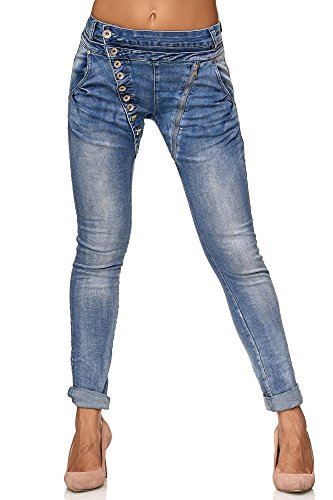 Elara Mujer Jeans con Botones e Cremallera, Azul, 38/ M (tamano del fabricante)