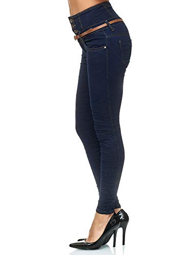 Elara Vaqueros Mujer Cintura Alta Push Up con Cinturón Chunkyrayan Azul Oscuro 1577 Blue-42 (XL)