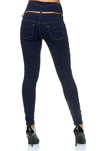 Elara Vaqueros Mujer Cintura Alta Push Up con Cinturón Chunkyrayan Azul Oscuro 1577 Blue-42 (XL)