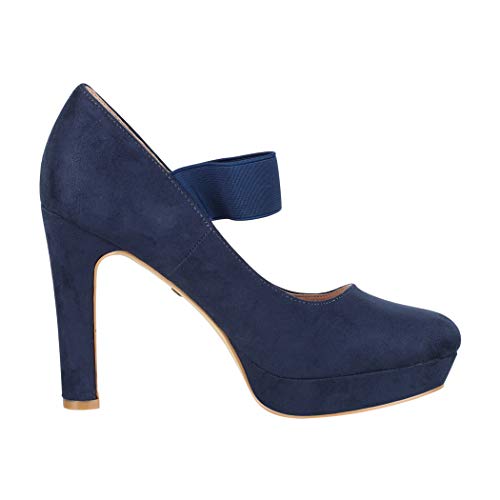 Elara Zapato de Tacón Alto con Correa Mujer Vintage Chunkyrayan Azul Marino E22500 Navy-38