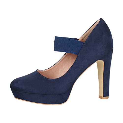 Elara Zapato de Tacón Alto con Correa Mujer Vintage Chunkyrayan Azul Marino E22500 Navy-38