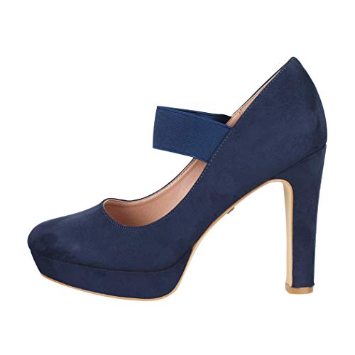 Elara Zapato de Tacón Alto con Correa Mujer Vintage Chunkyrayan Azul Marino E22500 Navy-38