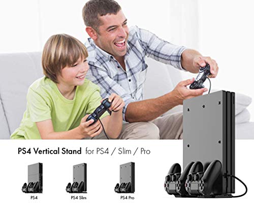 ElecGear PS4 Soporte Vertical con Dual Estación de Carga de Mandos Controller Cargador para DualShock 4 Controller con 4X Mini Adaptador y 2X Puerto USB para PS4, PS4 Slim, PS4 Pro